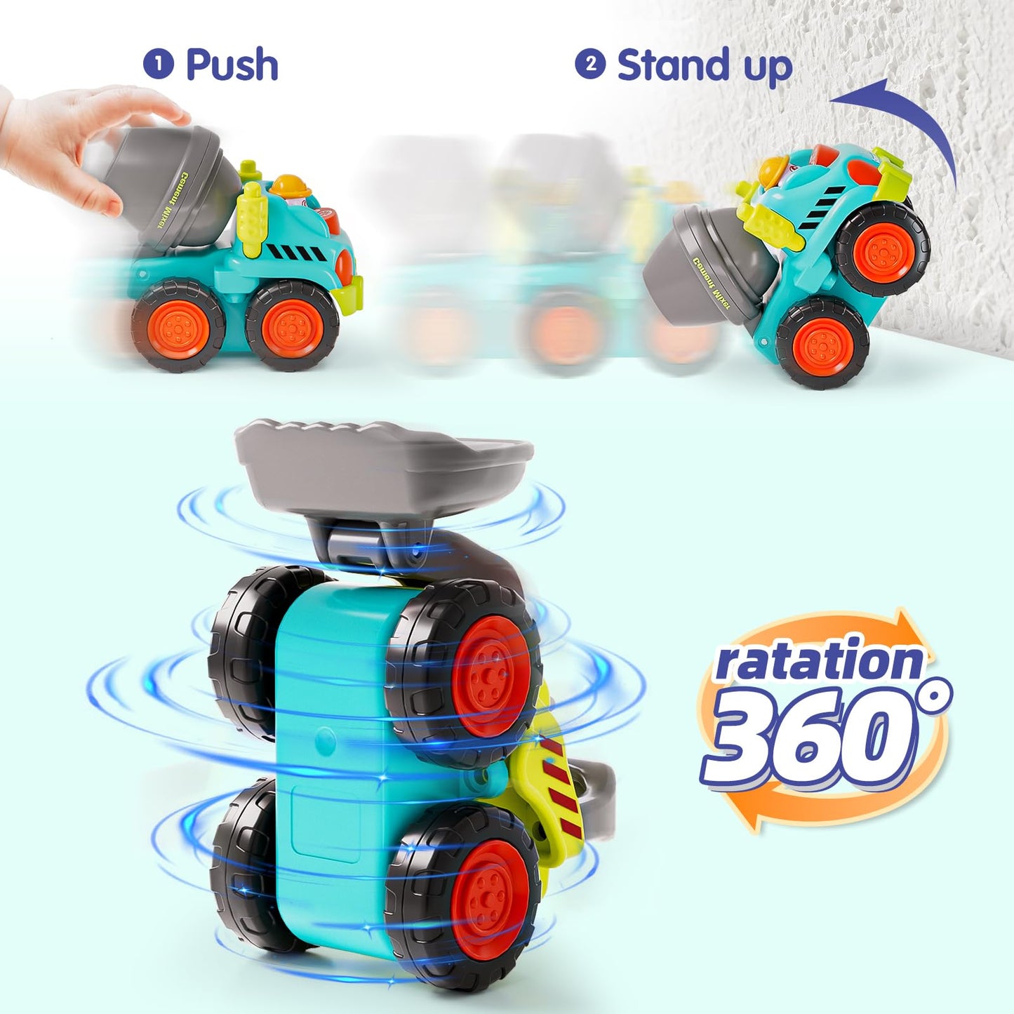 HOLA Toys for 1 2 Year Old Boy Birthday Gifts - 6 PCS 4WD Friction-Powered Toddler Boy Trucks, Mini Car Toddler Toy 1-2 Early Educational Baby Toys 12-18 Month Christmas Basket Stuffers