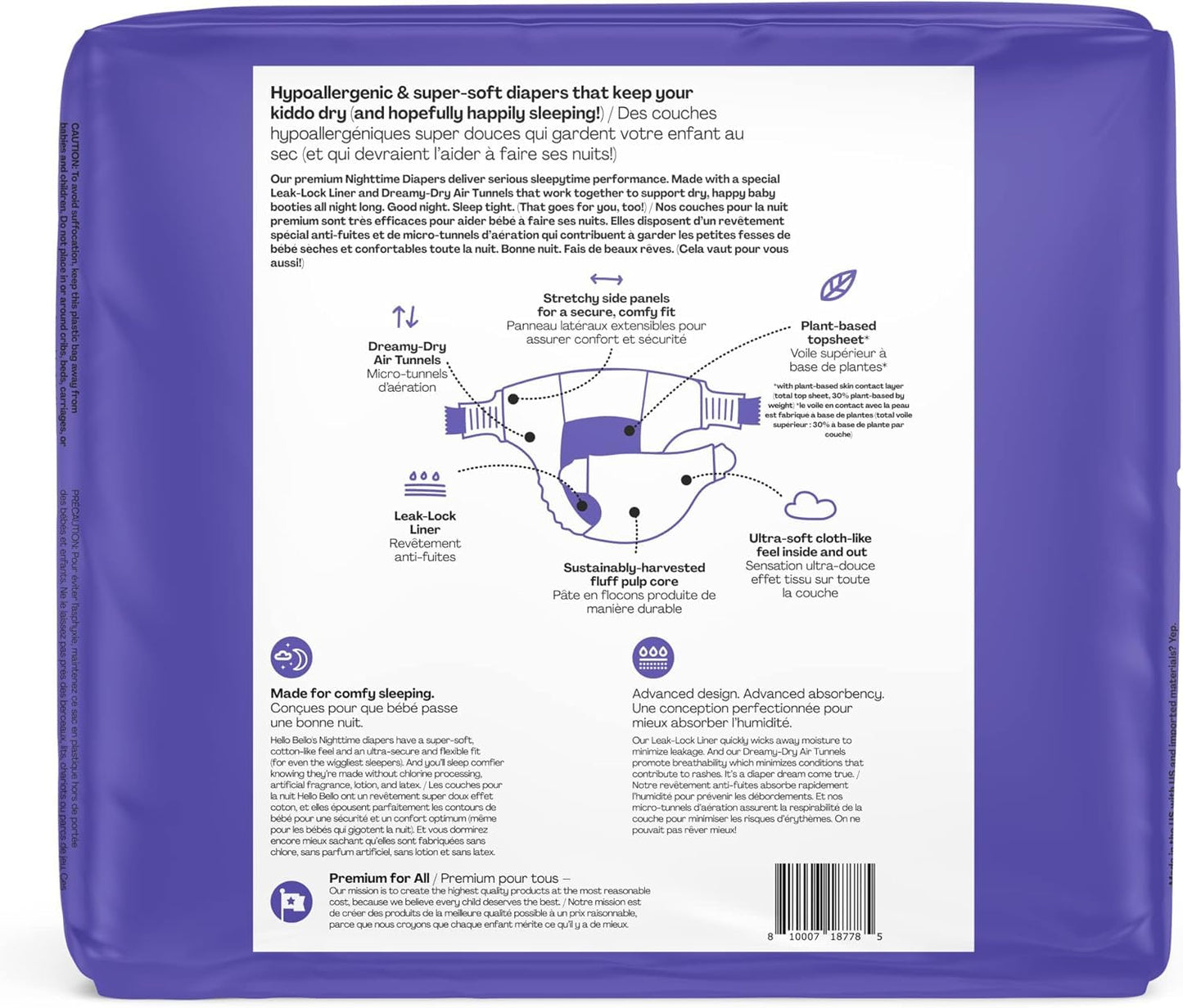 Hello Bello Premium Overnight Baby Diapers Size 5 I 18 Count of Ultra Absorbent and Super Soft Nighttime Disposable Diapers for Babies and Toddlers I Sleepy Sloths