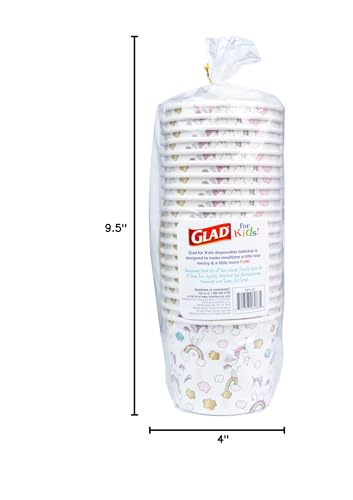 Glad for Kids Unicorns Paper Snack Bowls, Lids Not Included - Heavy Duty, Microwavable, Disposable Snack Cups with Lid for Soup or Ice Cream, 12 Ounce, 20 Count