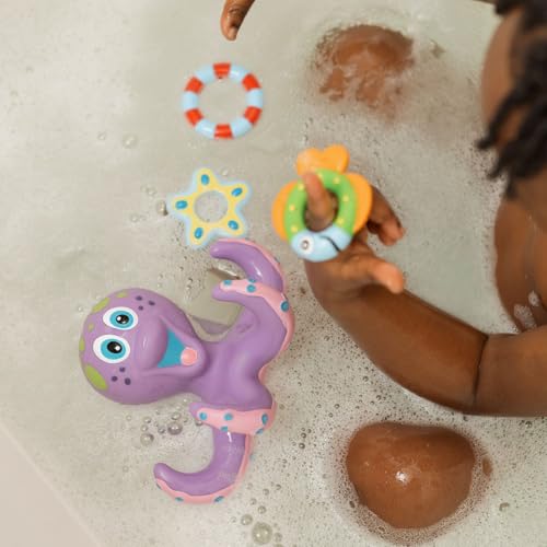 Nuby Floating Octopus Toy with 3 Hoopla Rings - Baby Bath Toy for Boys and Girls - 18+ Months - Purple (Pack of 1)