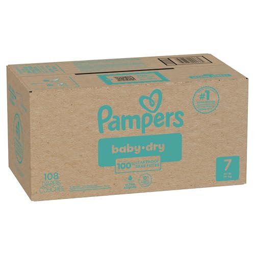 Pampers Diapers - Baby Dry - Size 7, 108 Count, Absorbent Disposable Infant Diaper (Packaging May Vary)