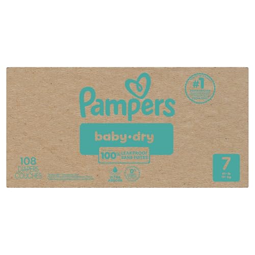Pampers Diapers - Baby Dry - Size 7, 108 Count, Absorbent Disposable Infant Diaper (Packaging May Vary)