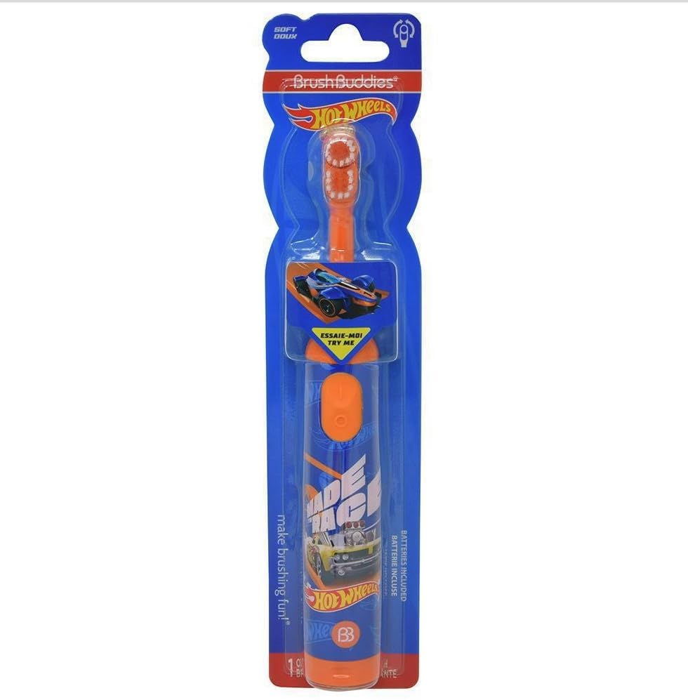 Brush Buddies Hot Wheels Electric Toothbrush, Kids Electric Toothbrushes, Battery Toothbrush, Toddler Electric Toothbrush for Kids 4-7