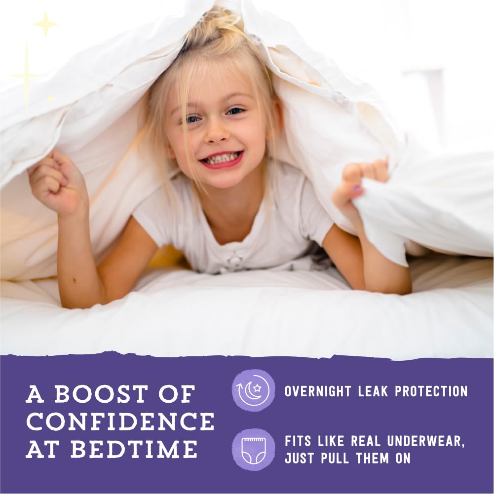 Amazon Brand - Mama Bear Girl's Nighttime Underwear for Bedwetting, Overnight Protection, Hypoallergenic, Size S/M (38-65 lbs), 44 Count, White