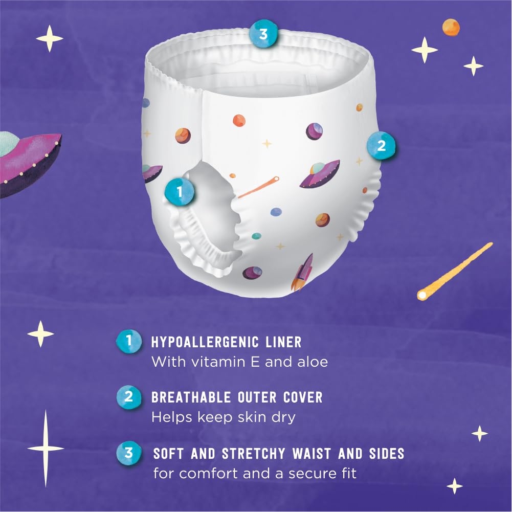 Amazon Brand - Mama Bear Girl's Nighttime Underwear for Bedwetting, Overnight Protection, Hypoallergenic, Size S/M (38-65 lbs), 44 Count, White