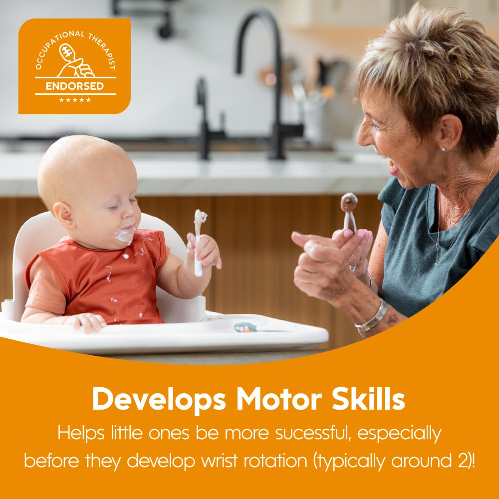 NumNum Baby Spoons Set, Feeding Littles x Silicone Pre-Spoon GOOtensils for Baby Led Weaning, Self-Feeding & Teething, First Stage Toddler Utensils for Ages 6+ Months, 3-Pack, BPA-Free (Neutrals)