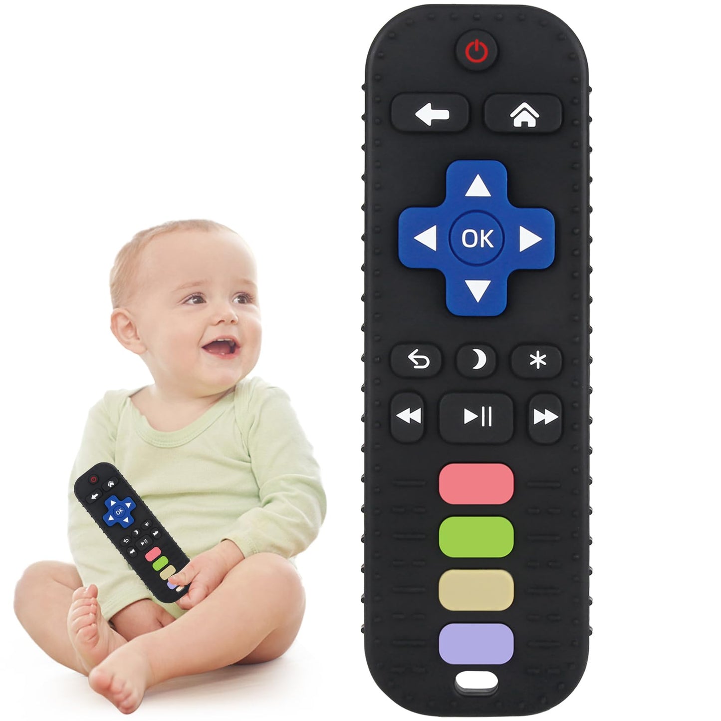 Chuya Baby Teether Toy Chew Toy for Babies 3-24 Months TV Remote Control Shape Teething Relief Baby Toys for Infants (Black)