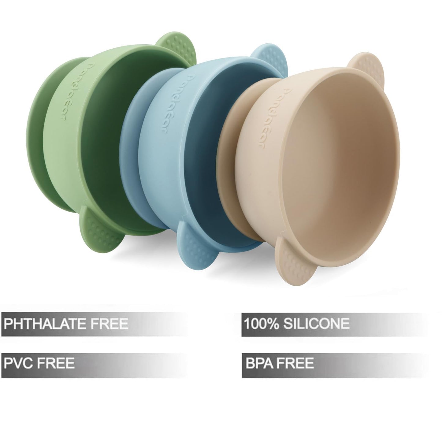 PandaEar 3 Pack Baby Bowls with Suction| Stay Put Silicone Food Bowl for Babies Kids Toddlers Infants| Food Grade Soft Safe BPA-Free Silicone (Multi-Color)