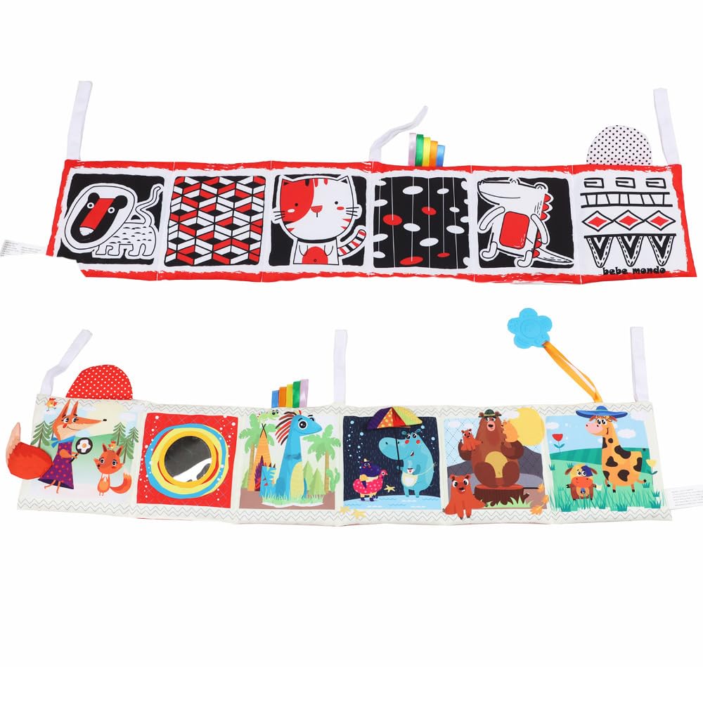 High Contrast Tummy Time Toys, Black and White Crinkle Books for Babies, Baby Books 0-6 Months, Infant Mirror Toy with Teether, Double-Sided Baby Toys for Boys and Girls