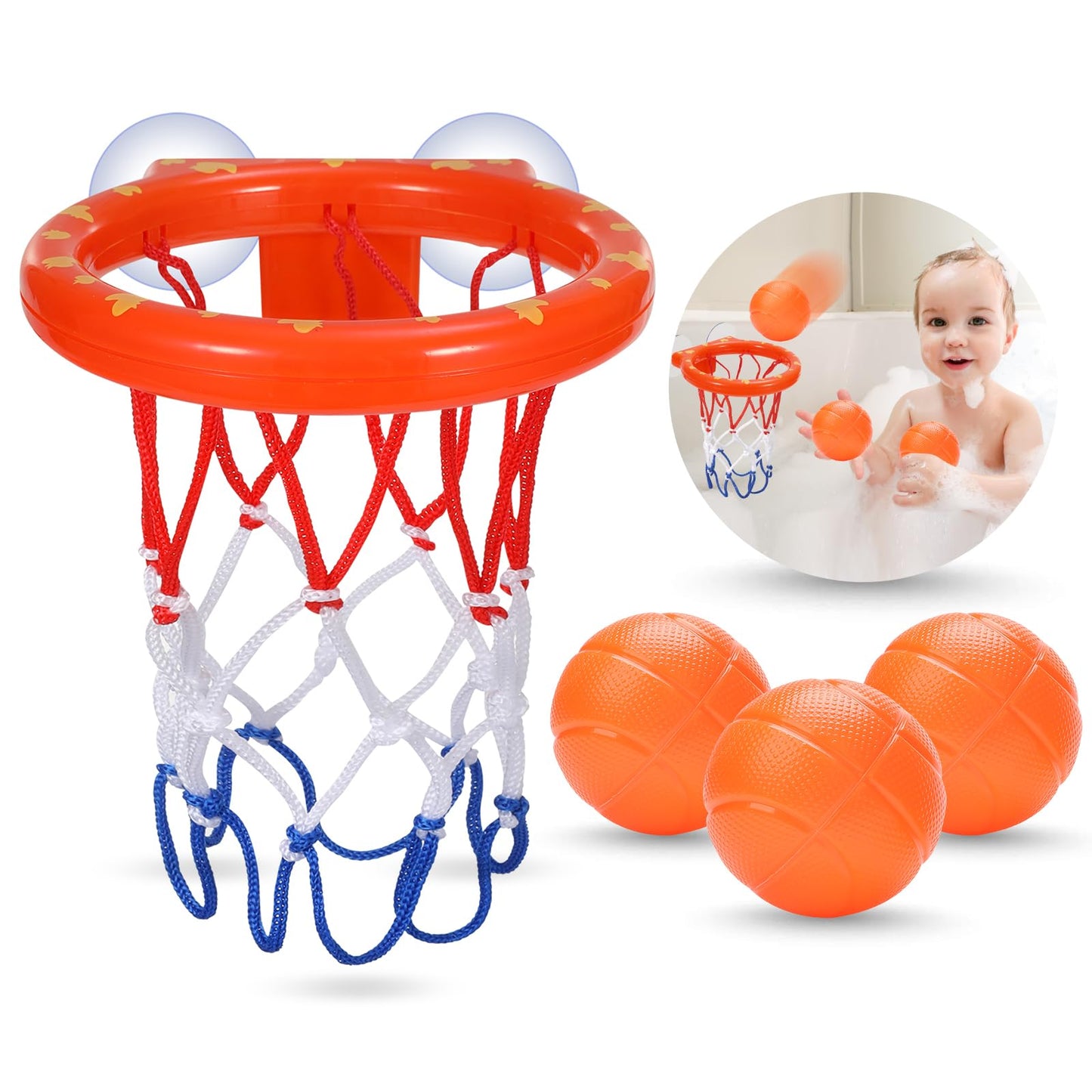 KSABVAIA Bath Toys - Bathtub Basketball Hoop for Kids Toddlers - Bath Toys Shower Toys for Kids Ages 4-8,Suction Cup Basketball Hoop & 3 No Hole Balls Set for Boys Girls