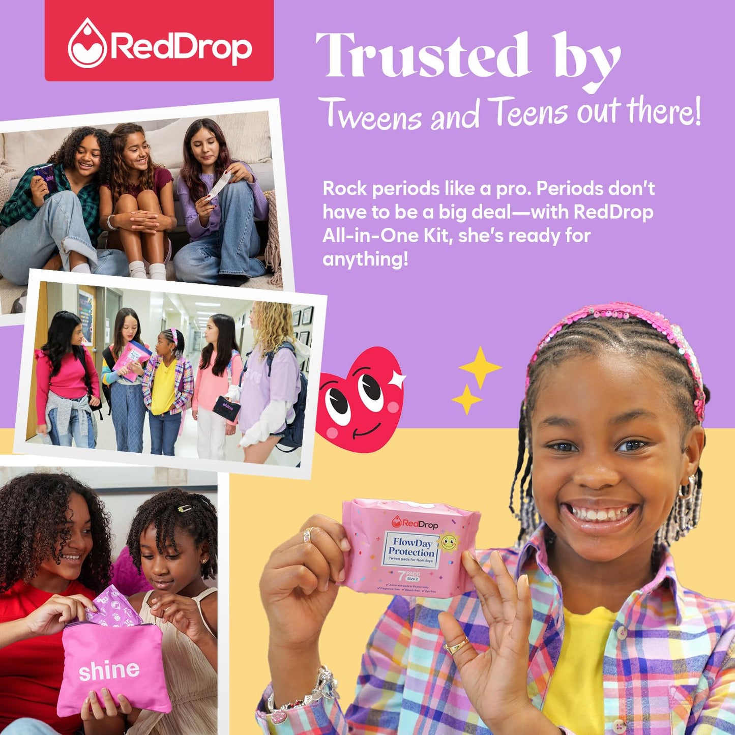 RedDrop First Period Kit for Girls Ages 9–12 – Tween Period Kit with Pads, Wipes & Essentials for Teens