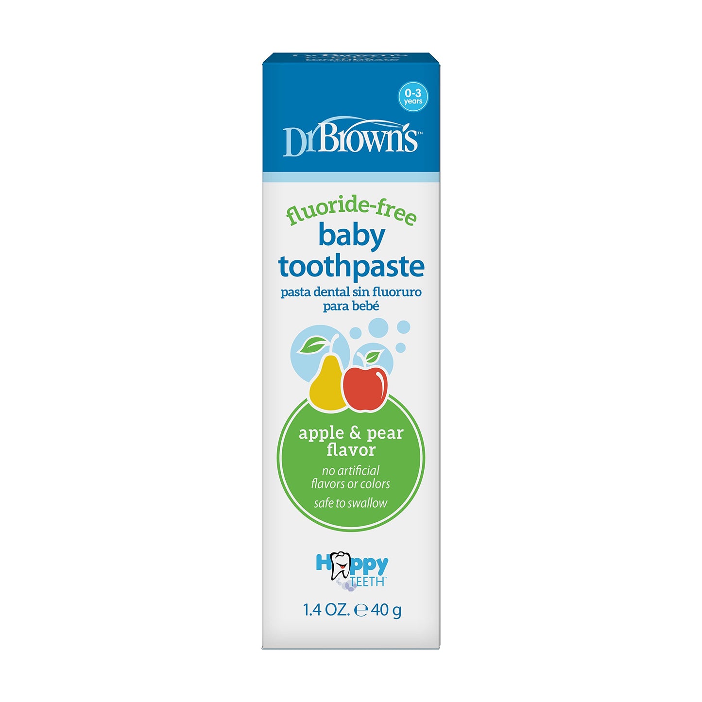 Dr. Brown's Fluoride-Free Baby Toothpaste, Safe to Swallow, Apple Pear, 1-Pack, 1.4oz/40g, 0-3 years