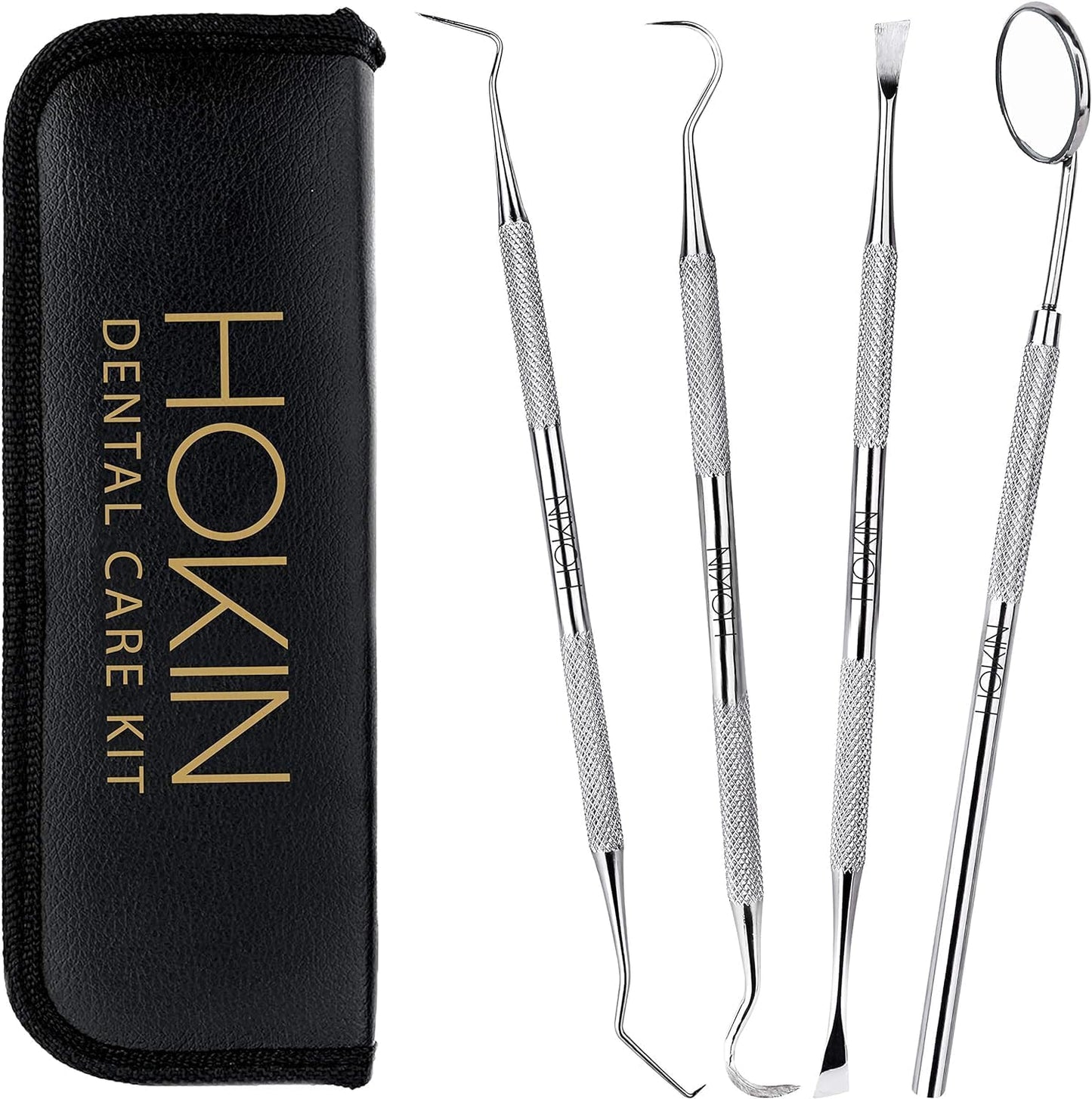 Dental Tools HOKIN Plaque Remover Teeth Cleaning Tool 4 Pcs Dental Care Kit Tooth Filling Repair Set Stainless Steel Dental Tools for Men Women Kids and Pet Care