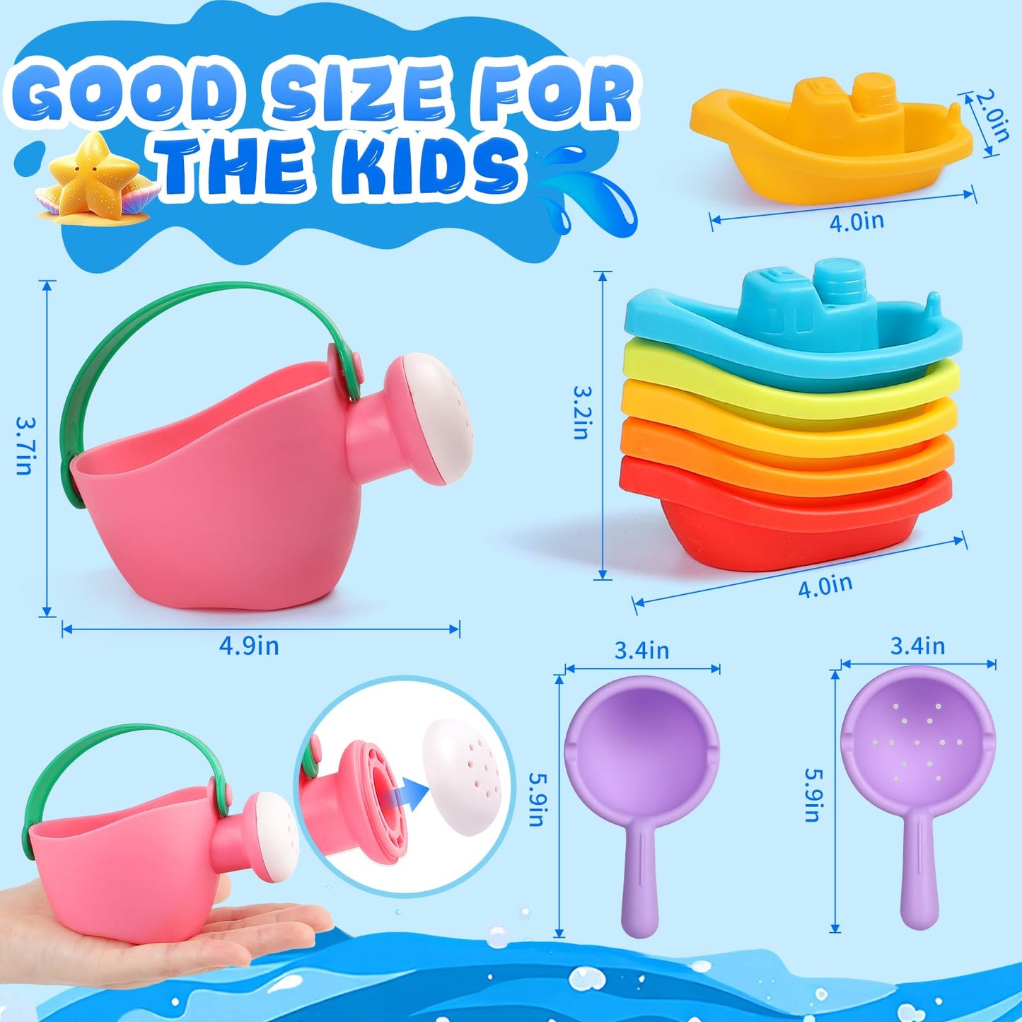 XIEMOMO Baby Bath Toys for Kids Ages 1-3 8PCS Toddler Bath Toys Mold Free and 1PCS Toy Storage Net Bag Bathtub Shower Floating Water Toys for 6 Months Up Boy Girl Gifts (Color Random)