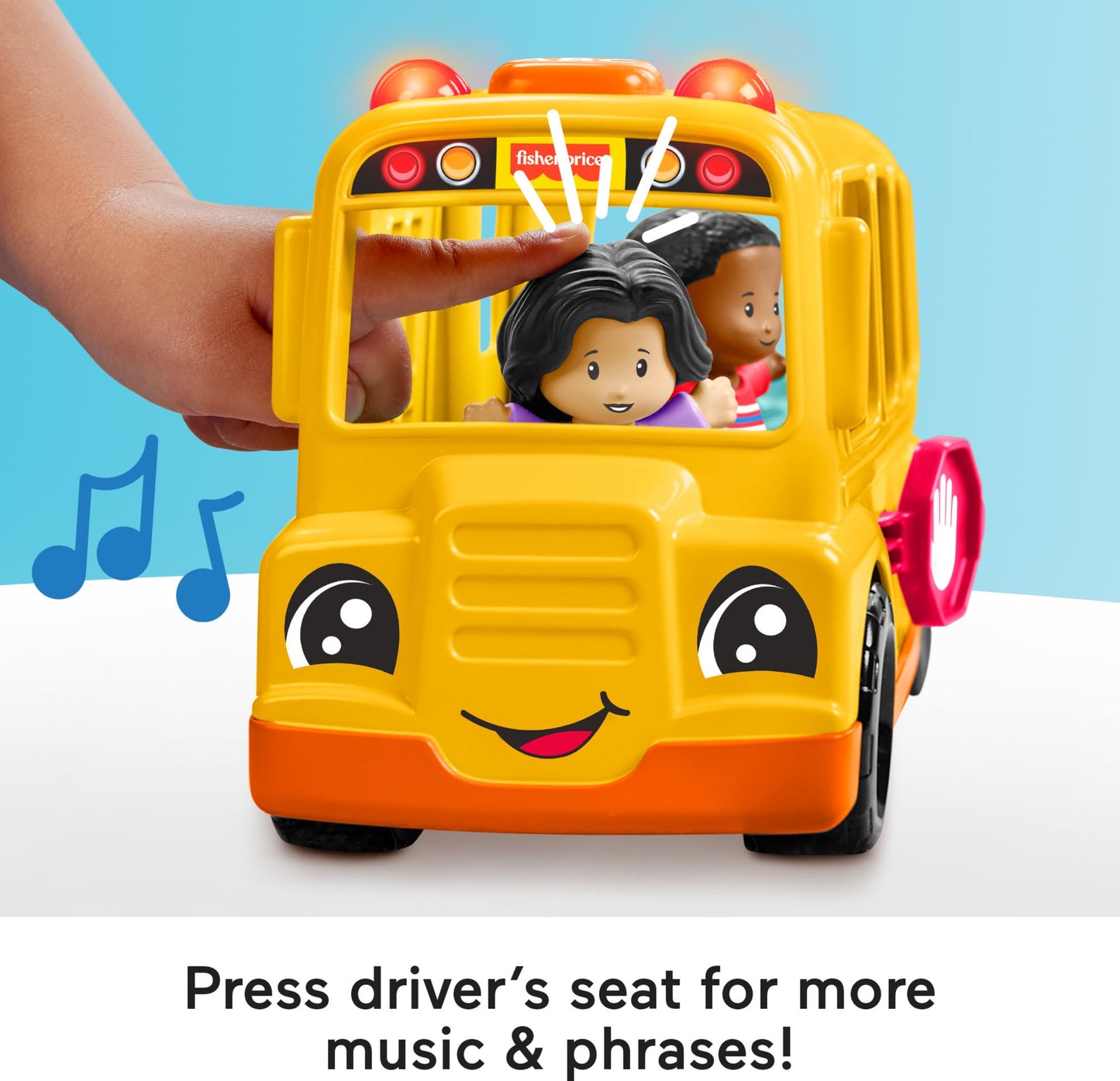 Fisher-Price Little People Toddler Toy School Bus Musical Push-Along Vehicle with 2 Figures for Pretend Play Ages 1+ Years