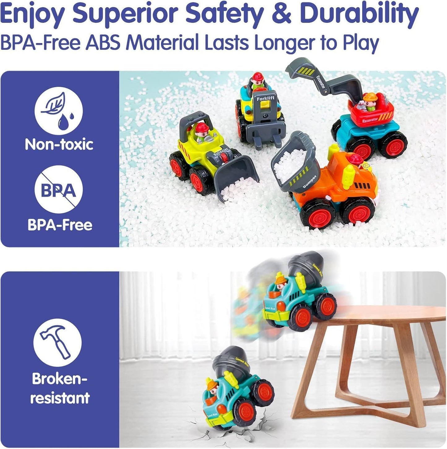 HOLA Toys for 1 2 Year Old Boy Birthday Gifts - 6 PCS 4WD Friction-Powered Toddler Boy Trucks, Mini Car Toddler Toy 1-2 Early Educational Baby Toys 12-18 Month Christmas Basket Stuffers