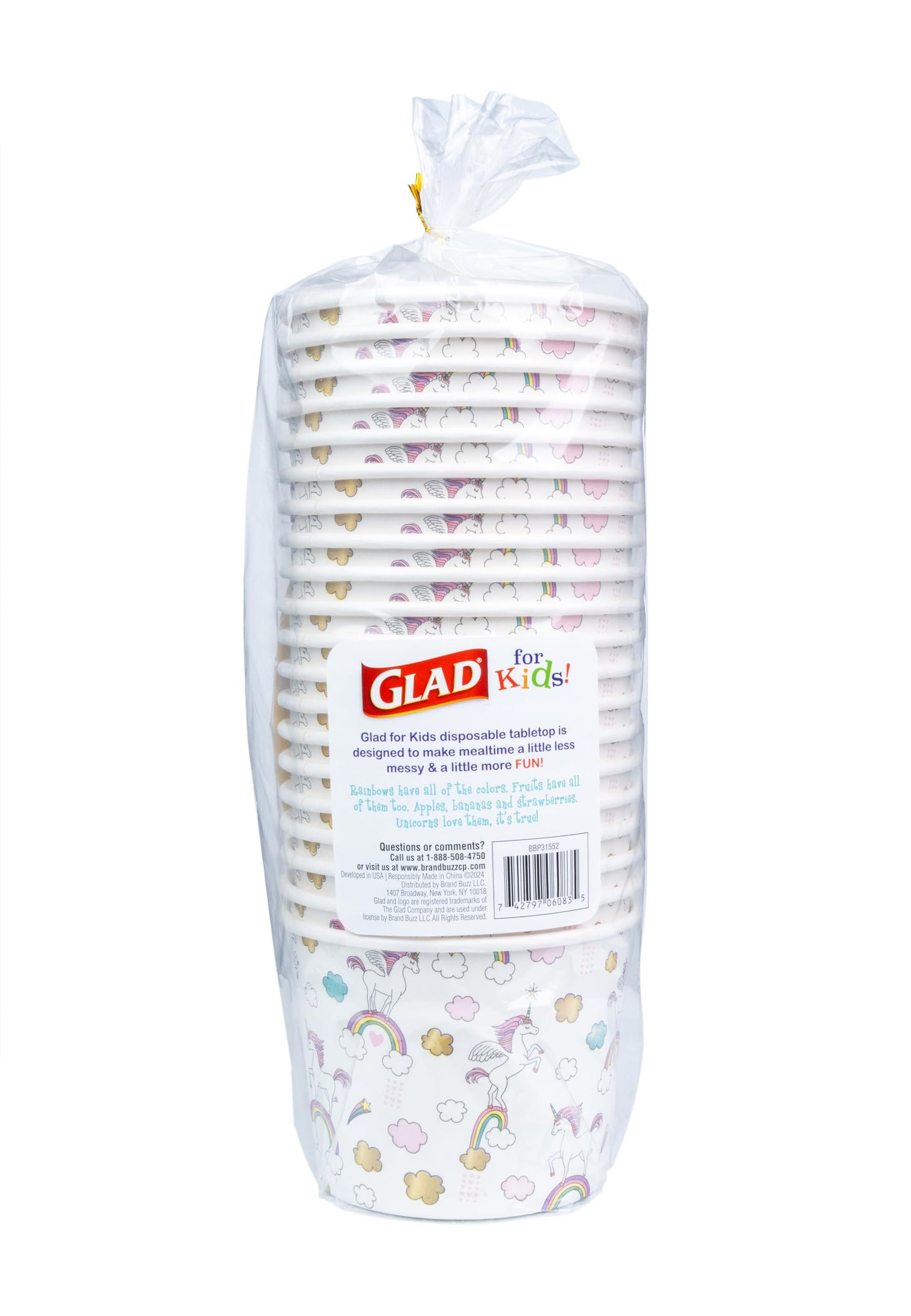 Glad for Kids Unicorns Paper Snack Bowls, Lids Not Included - Heavy Duty, Microwavable, Disposable Snack Cups with Lid for Soup or Ice Cream, 12 Ounce, 20 Count