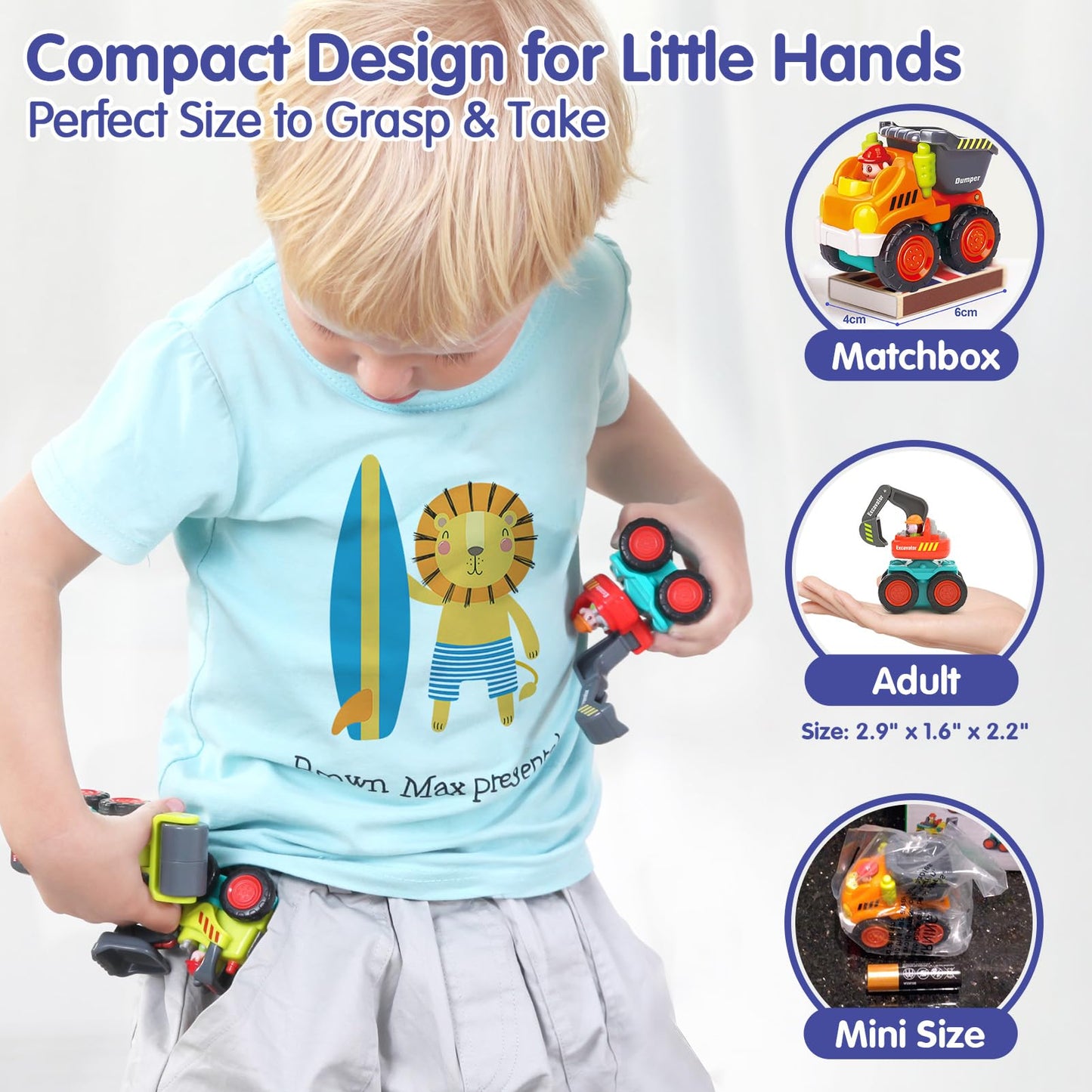 HOLA Toys for 1 2 Year Old Boy Birthday Gifts - 6 PCS 4WD Friction-Powered Toddler Boy Trucks, Mini Car Toddler Toy 1-2 Early Educational Baby Toys 12-18 Month Christmas Basket Stuffers