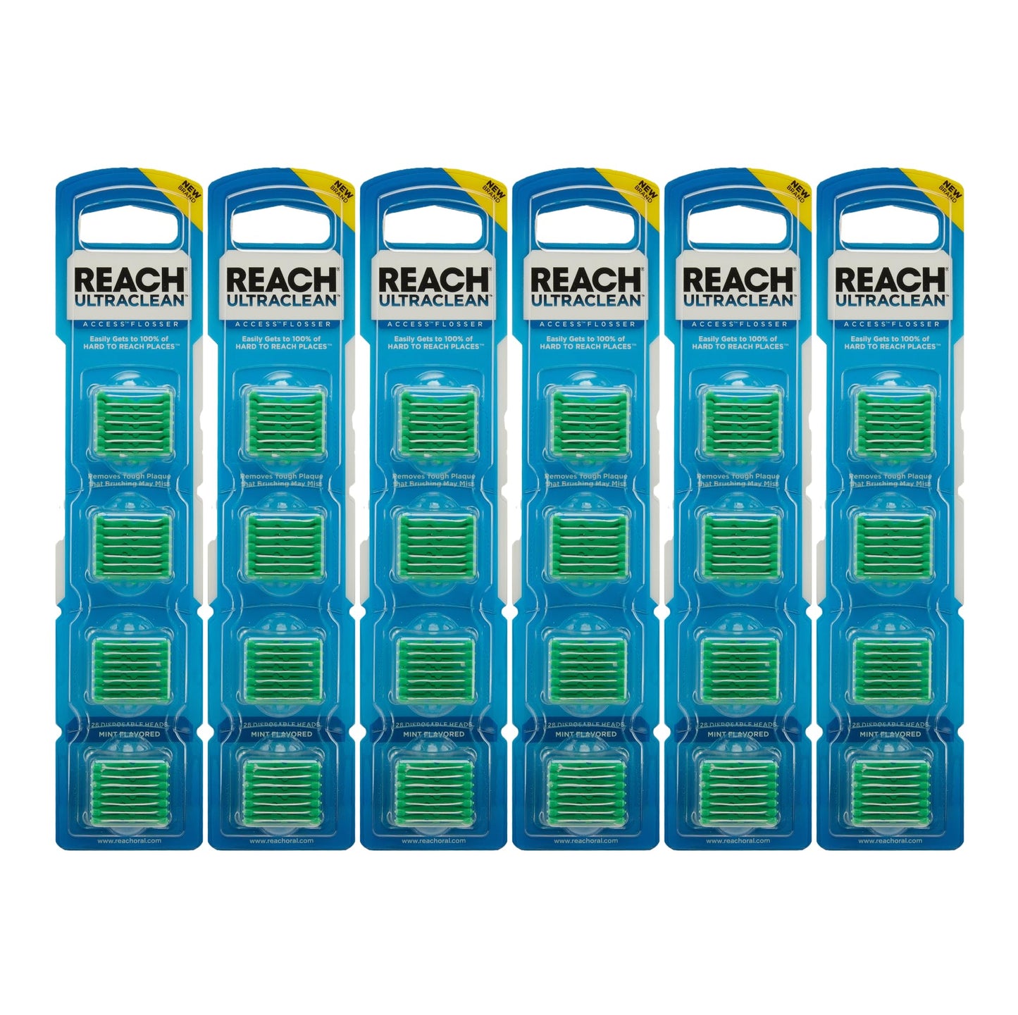 REACH Ultraclean Access Flosser Refill Heads, Mint, Plaque Remover for Teeth, Shred Resistant, for Hard to Reach Areas, Oral Care, PFAS Free, for Adults & Kids, 6 Pack, 28 Count