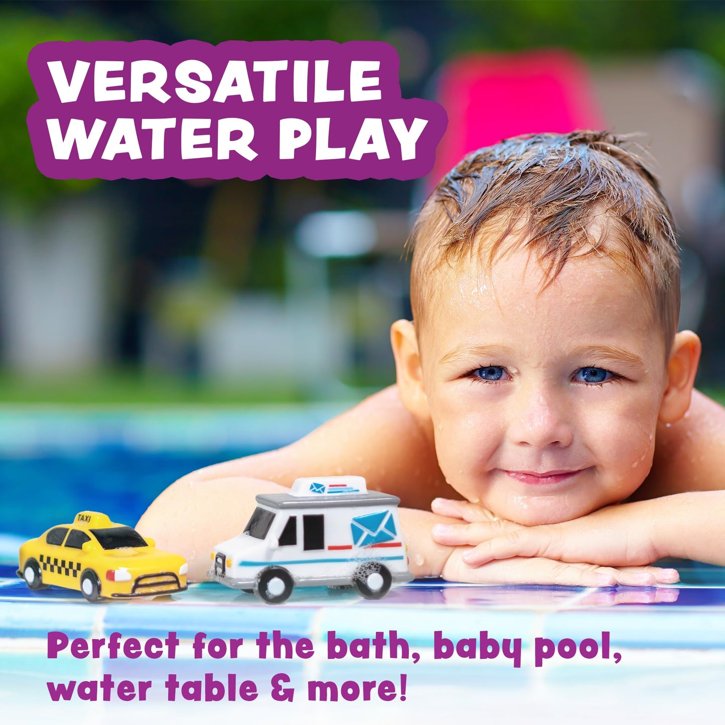 Tub Works® Vehicles™ Bath Cars Mold Free Bath Toys, 6 Pack | Sealed, No Hole Bath Toys Design Keeps Moisture Out | Soft, Squeezable & Float on Water | Fun Baby & Toddler Bath Toys | City Car Bath Toys