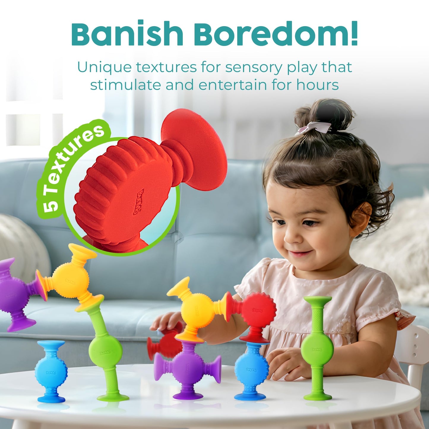 BUNMO Bath Toys Suction - Connect, Build, Create - Toddler Bath Toys - Hours of Fun & Creativity - Fine Motor Skills - Stimulating Sensory Toys - Non-Mouthable Toy 3+ - Textured 10 Pack