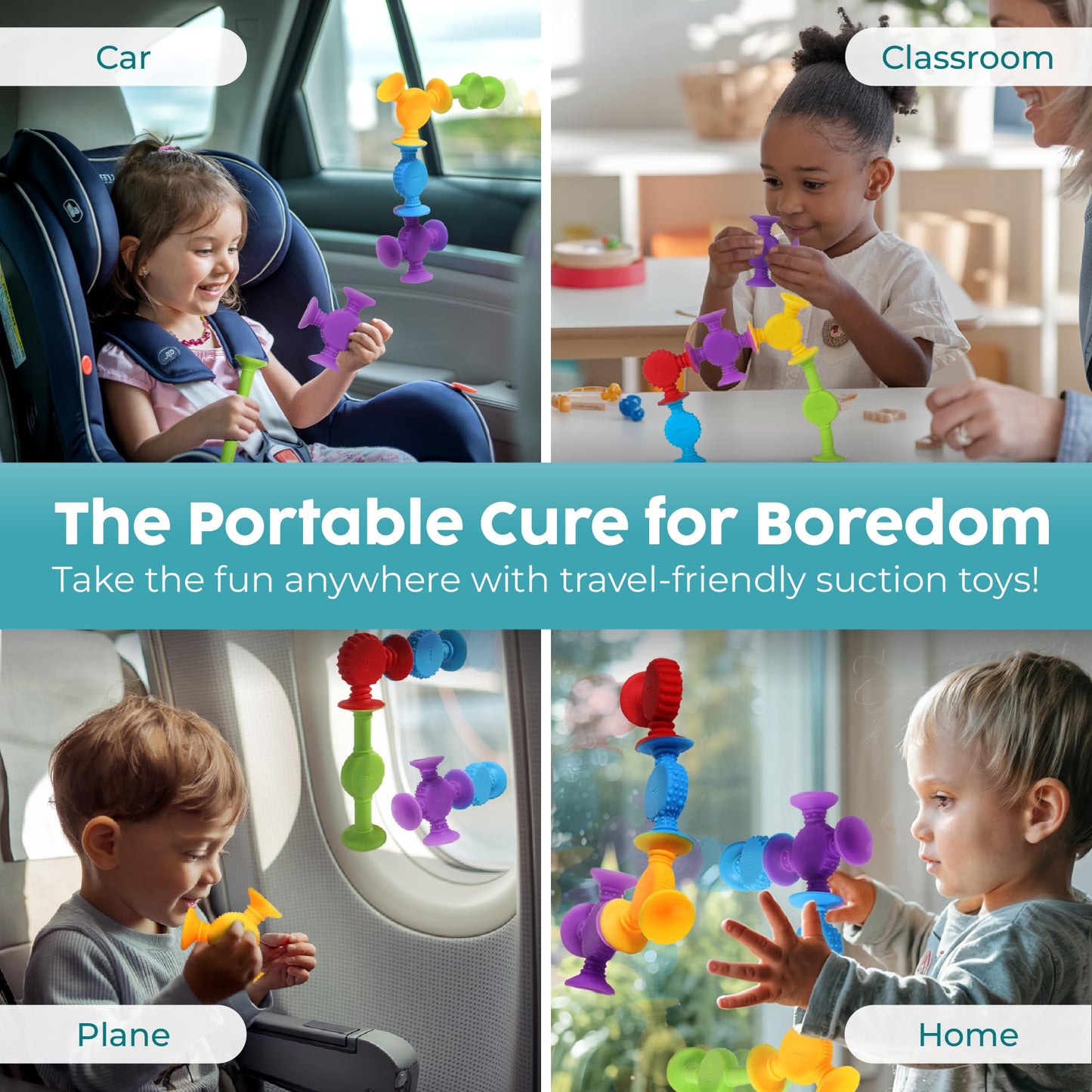 BUNMO Bath Toys Suction - Connect, Build, Create - Toddler Bath Toys - Hours of Fun & Creativity - Fine Motor Skills - Stimulating Sensory Toys - Non-Mouthable Toy 3+ - Textured 10 Pack