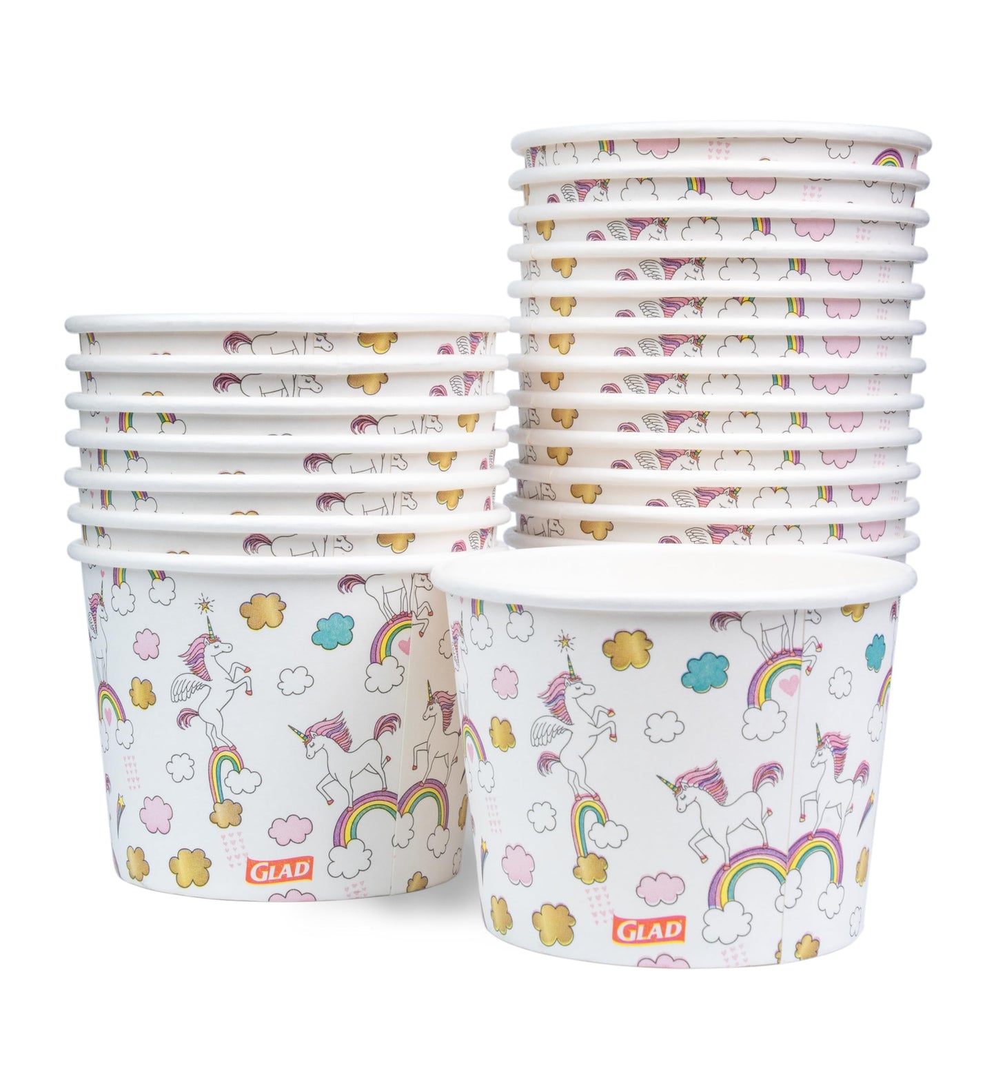 Glad for Kids Unicorns Paper Snack Bowls, Lids Not Included - Heavy Duty, Microwavable, Disposable Snack Cups with Lid for Soup or Ice Cream, 12 Ounce, 20 Count