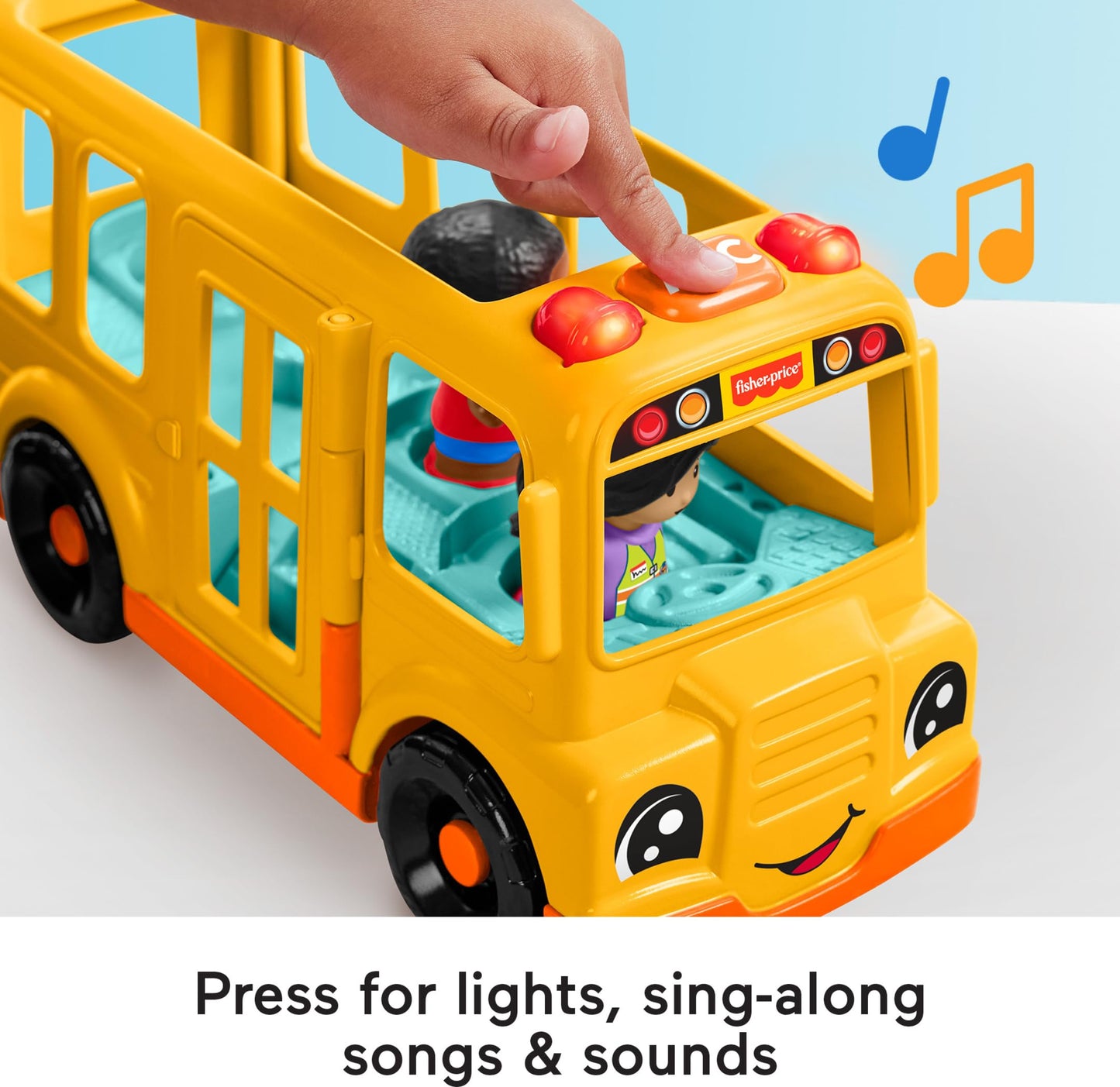 Fisher-Price Little People Toddler Toy School Bus Musical Push-Along Vehicle with 2 Figures for Pretend Play Ages 1+ Years